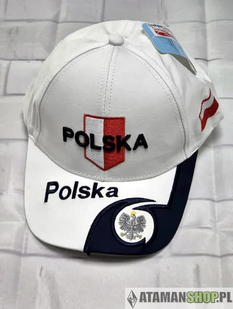 Czapka z daszkiem Orzeł napis Polska biała
