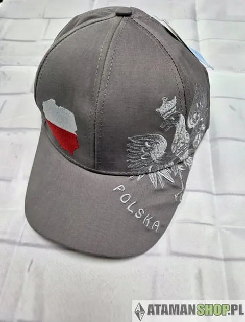 Czapka z daszkiem patriotyczna Orzeł Flaga szara