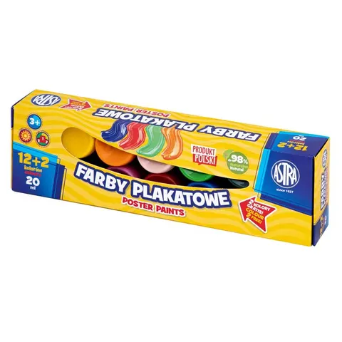 Farby plakatowe Astra zestaw 12 + 2 x 20 ml