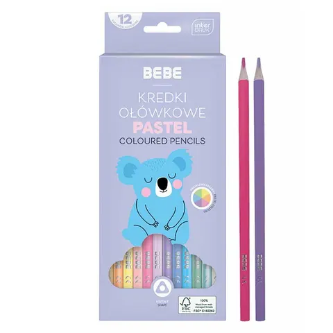 Kredki trójkątne BEBE Pastel zestaw 12 pastelowych kolorów