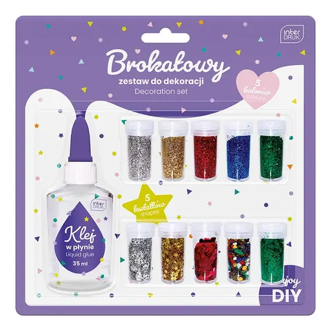 Brokat + confetti + klej Interdruk zestaw 11 elementów