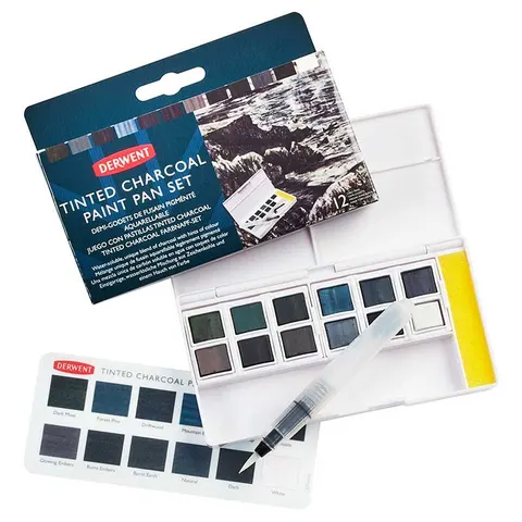 Farby akwarelowe Derwent Tinted Charcoal zestaw 12 szt.