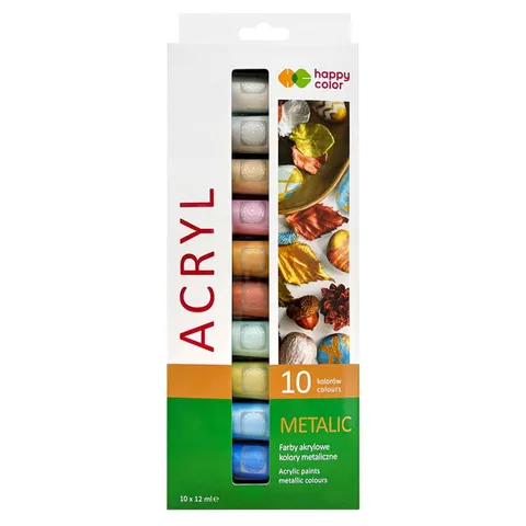 Farby akrylowe Happy Color zestaw 10 x 12 ml metaliczne