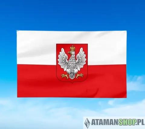 Flaga Polski z godłem II RP 150x90 duże logo