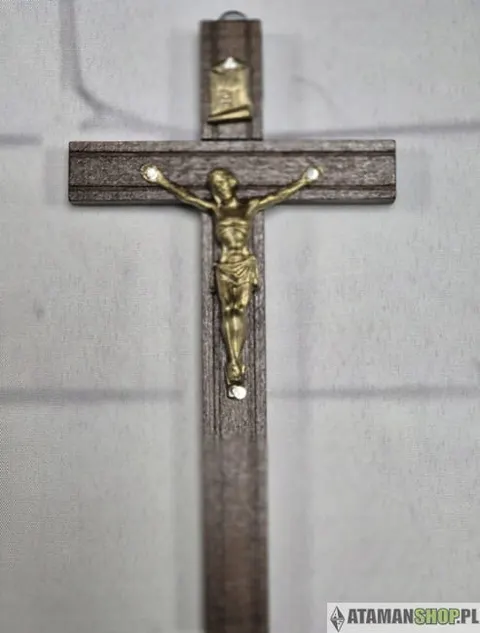Krzyż drewniany Jezus INRI 15x8 ciemny brąz