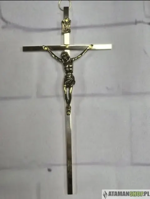 Krzyż metalowy Jezus 18x9 kolor złoty
