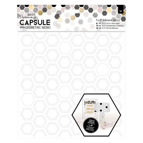 Szablon samoprzylepny Papermania Capsule Geometric Mono 20 x 20 cm heksagon