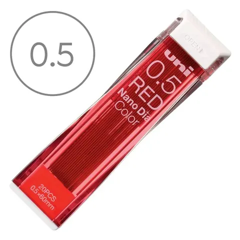 Wkłady grafitowe do ołówka automatycznego Uni Nano Dia Color 0,5 mm - Czerwone