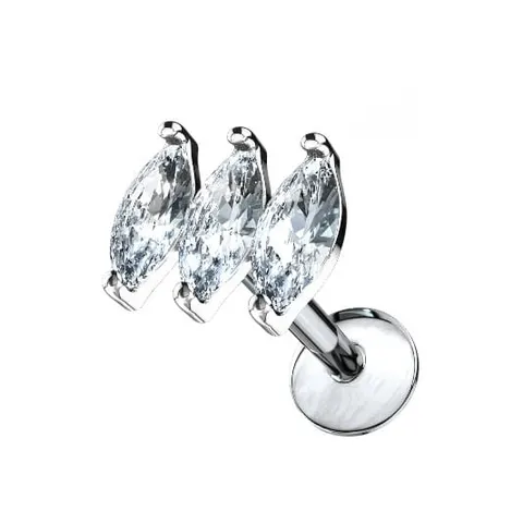 Labret Srebrny z Białymi Kryształkami