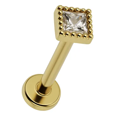 Labret Złoty Kwadratowy z Białą Cyrkonią