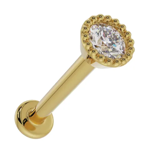 Labret Złoty Okrągły z Białą Cyrkonią