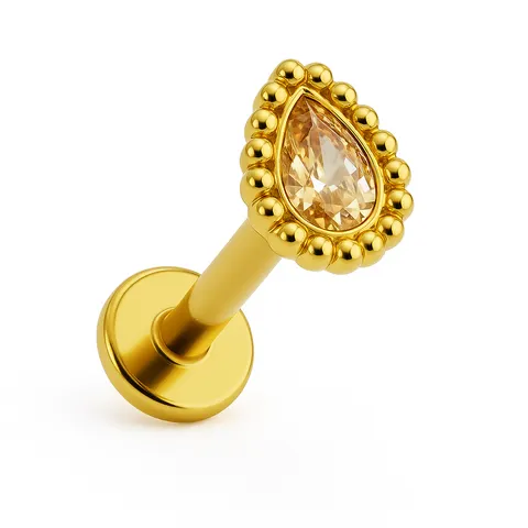 Labret Złota Łezka z Białą Cyrkonią