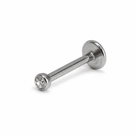 Tytanowy labret z bialą cyrkoną