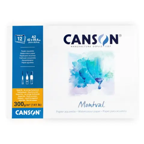 Blok do akwareli Canson Montval Grain Fin - A2, 300 g, 12 ark.