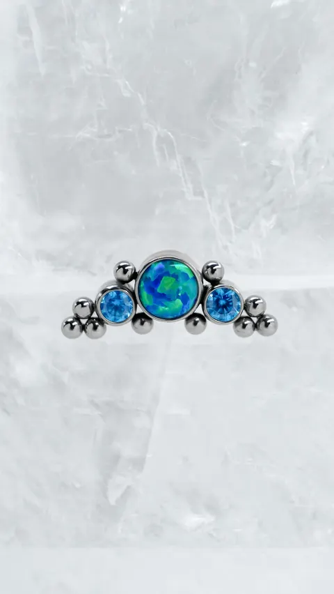 Cluster tytanowy '3 stones opal aqua blue'