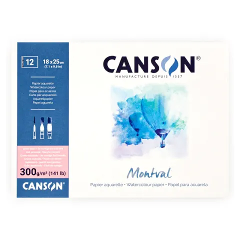 Blok akwarelowy Canson Montval Grain Satin - 18 x 25 cm, 300 g, 12 ark.