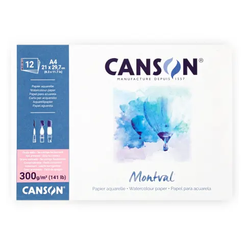 Blok akwarelowy Canson Montval A4 Grain Satin - 21 x 29,7 cm, 300 g, 12 ark.