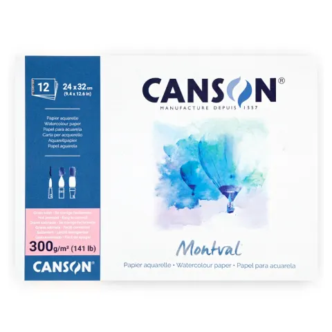 Blok do akwareli Canson Montval Grain Satin - 24 x 32 cm, 300 g, 12 ark.