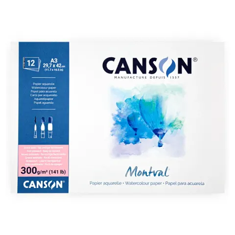 Blok akwarelowy Canson Montval A3 Grain Satin - 29,7 x 42 cm, 300 g, 12 ark.