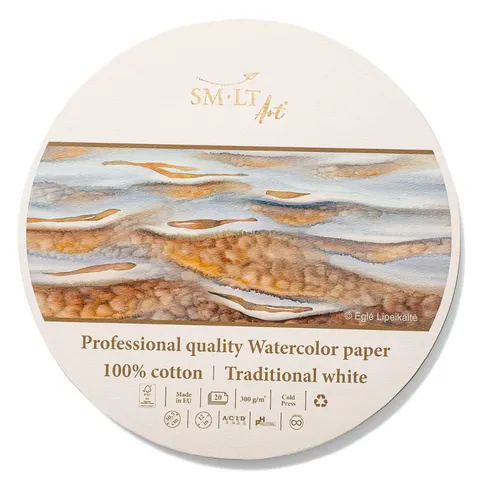 Okrągły papier akwarelowy SMLT Professional Watercolor - 16 cm, 300g, 20 ark., 100% bawełny