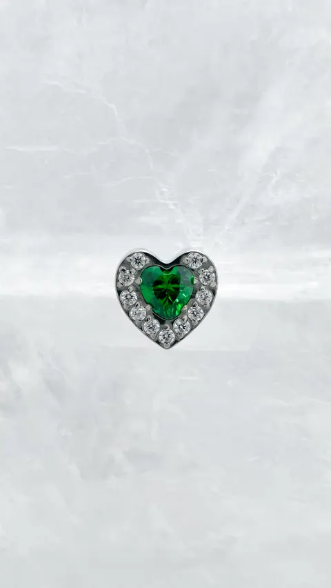 Labret tytanowy 'crystal heart green'