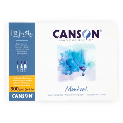 Blok akwarelowy Canson Montval A4 Grain Fin - 21 x 29,7 cm, 300 g, 12 ark.