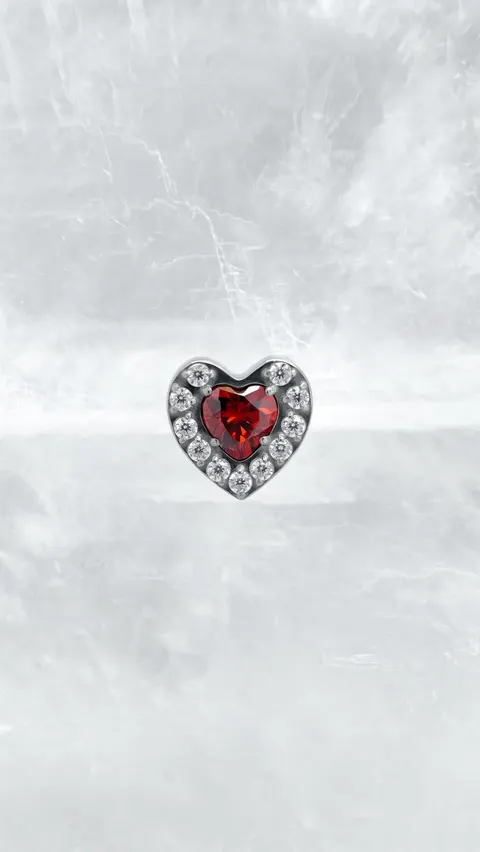 Labret tytanowy 'crystal heart red'