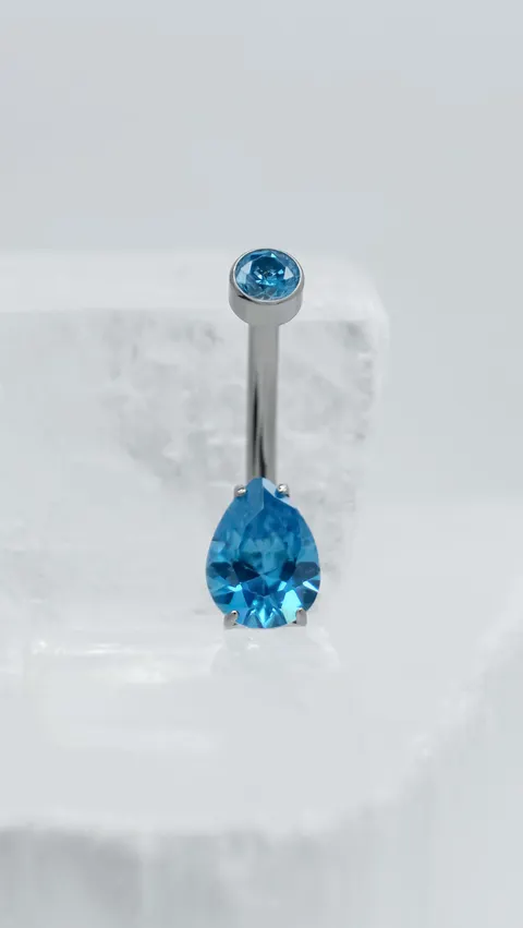 Tytanowy kolczyk do pępka 'crystal drop aqua'