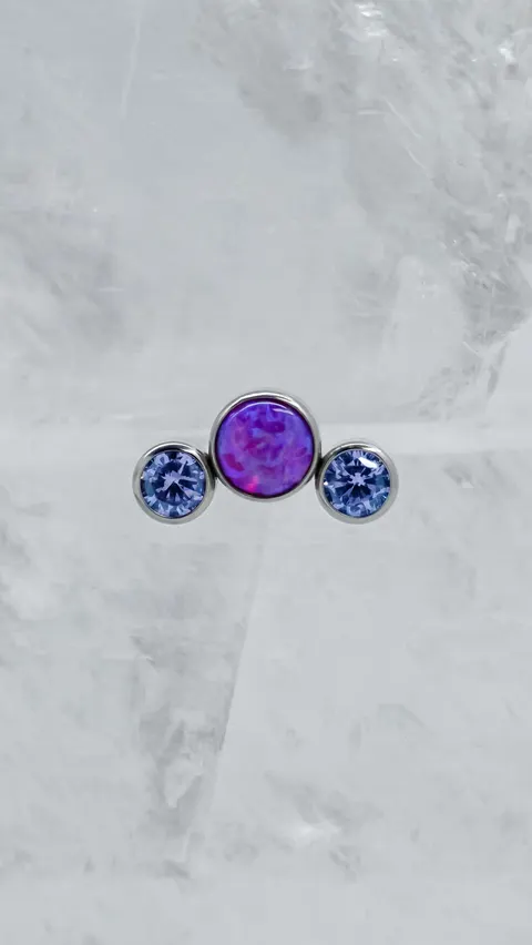 Labret tytanowy '3 stones mini purple opal'
