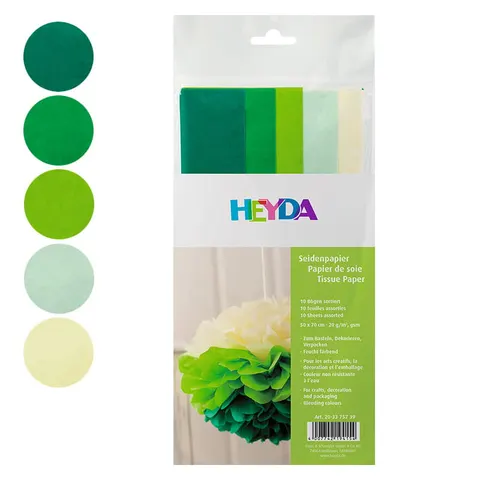 Bibuła gładka Heyda 50 x 70 cm 10 szt. - mix zielony