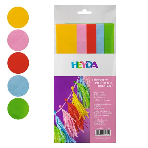 Bibuła gładka Heyda 50 x 70 cm 5 szt. - mix kolorów 1