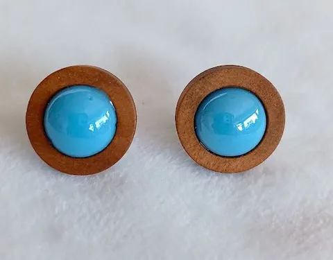 Kolczyki z drewna niebieskie Blue