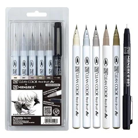 Zestaw Inktober 2024 Kuretake Clean Color Real Brush & Mangaka 6 elementów