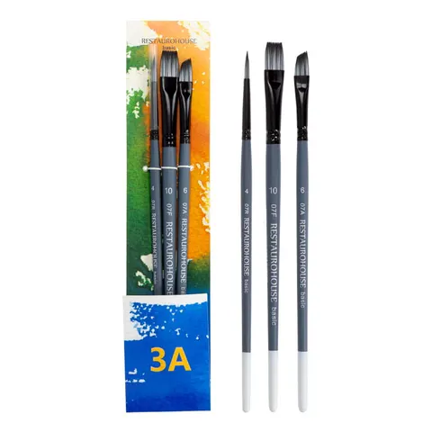 Pędzle syntetyczne Restaurohouse zastaw 3 A Basic Set - seria 07 RH