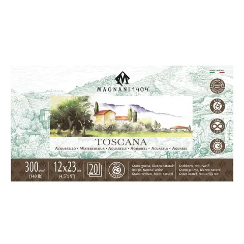 Blok do akwareli Magnani Toscana Rough 100% bawełny - 12 x 23 cm, 300g, 20 ark.