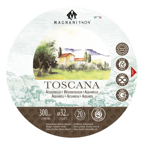 Blok do akwareli okrągły Magnani Toscana Rough 100% bawełny - 32 cm, 300 g, 20 ark.