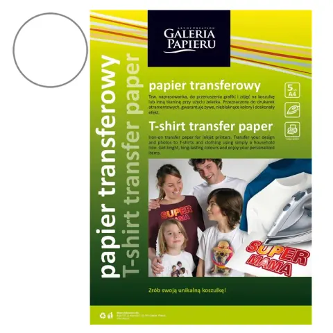 Papier transferowy do drukarki na jasne tkaniny A4 - 5 arkuszy