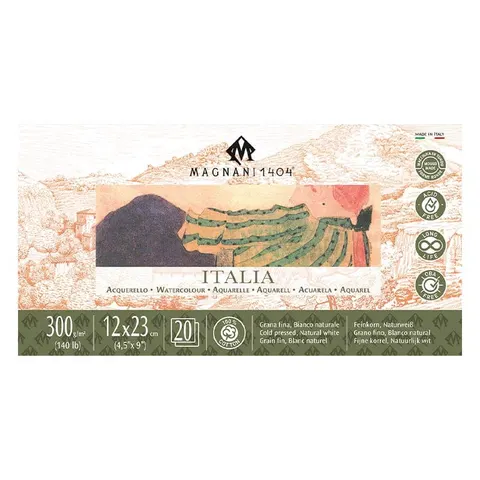 Blok do akwareli Magnani Italia Cold Press 100% bawełny - 12 x 23 cm, 300 g, 20 ark.