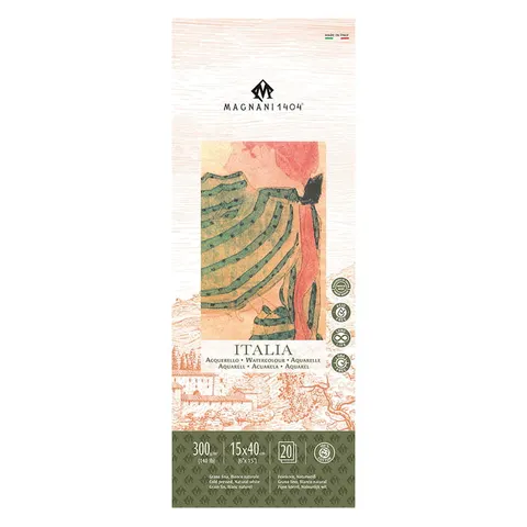 Blok do akwareli Magnani Italia Cold Press 100% bawełny - 15 x 40 cm, 300 g, 20 ark.