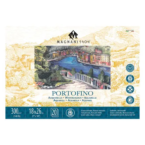 Blok do akwareli Magnani Portofino Hot Press 100% bawełny - 18 x 26 cm, 300 g, 20 ark.