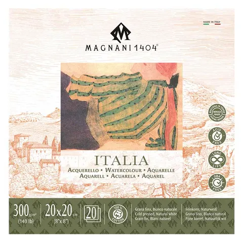 Blok do akwareli Magnani Italia Cold Press 100% bawełny - 20 x 20 cm, 300 g, 20 ark.