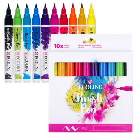 Markery Ecoline Brush Pen zestaw 10 szt. Primary