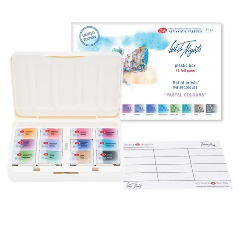 Akwarele Białe Noce w kostkach zestaw Pastel 12 szt. plastikowa kaseta