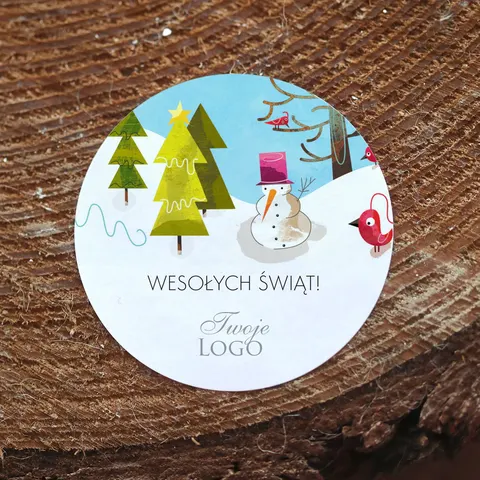 Naklejki z logo z zimową scenerią