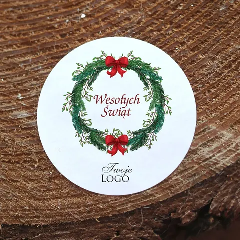 Naklejki z logo z grafiką ozdobnego świątecznego wieńca