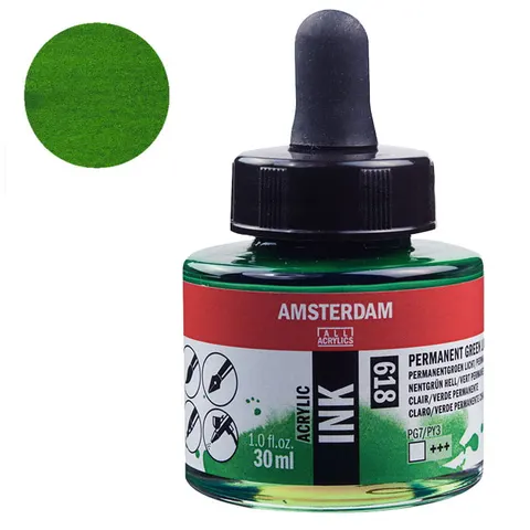 Tusz akrylowy Amsterdam Acrylic Ink Talens 30 ml - 618 Permanent green light