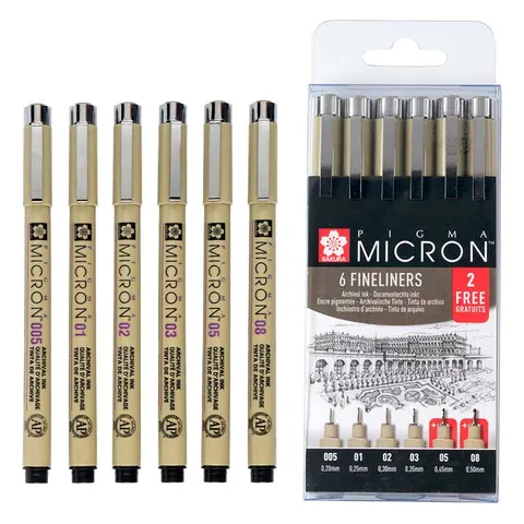 Cienkopisy Pigma Micron Black zestaw 6 szt. (4 + 2 gratis)