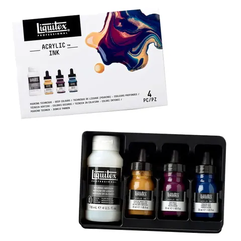 Tusze akrylowe Pouring Technique - Deep Colors Liquitex, zestaw 3 x 30 ml + Pouring medium 118 ml