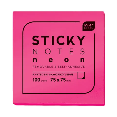 Karteczki samoprzylepne Interdruk Neon 75 x 75 mm różowe
