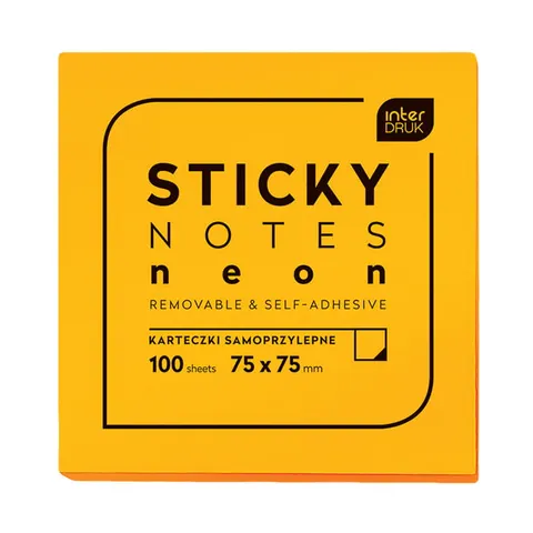 Karteczki samoprzylepne Interdruk Neon 75 x 75 mm pomarańczowe
